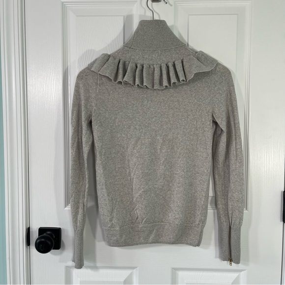 J. Crew 100% merino wool gray ruffled turtleneck sweater size xs zippers warm - Picture 4 of 5